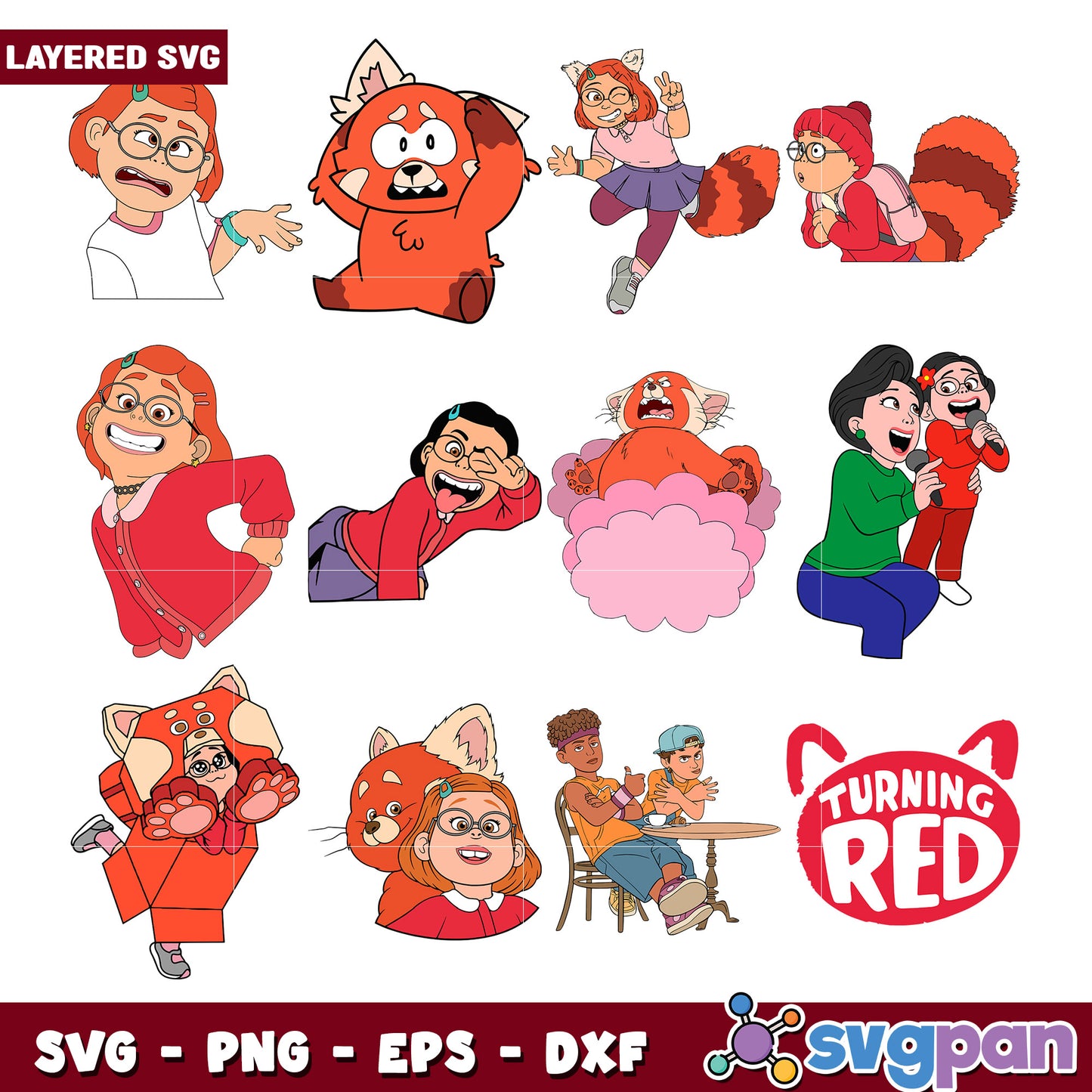 Turning Red Bundle SVG Characters for DIY Crafts
