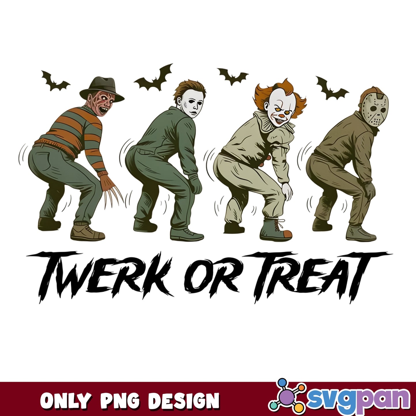 Twerk Or Treat Horror Characters PNG, Halloween PNG, Funny Halloween PNG