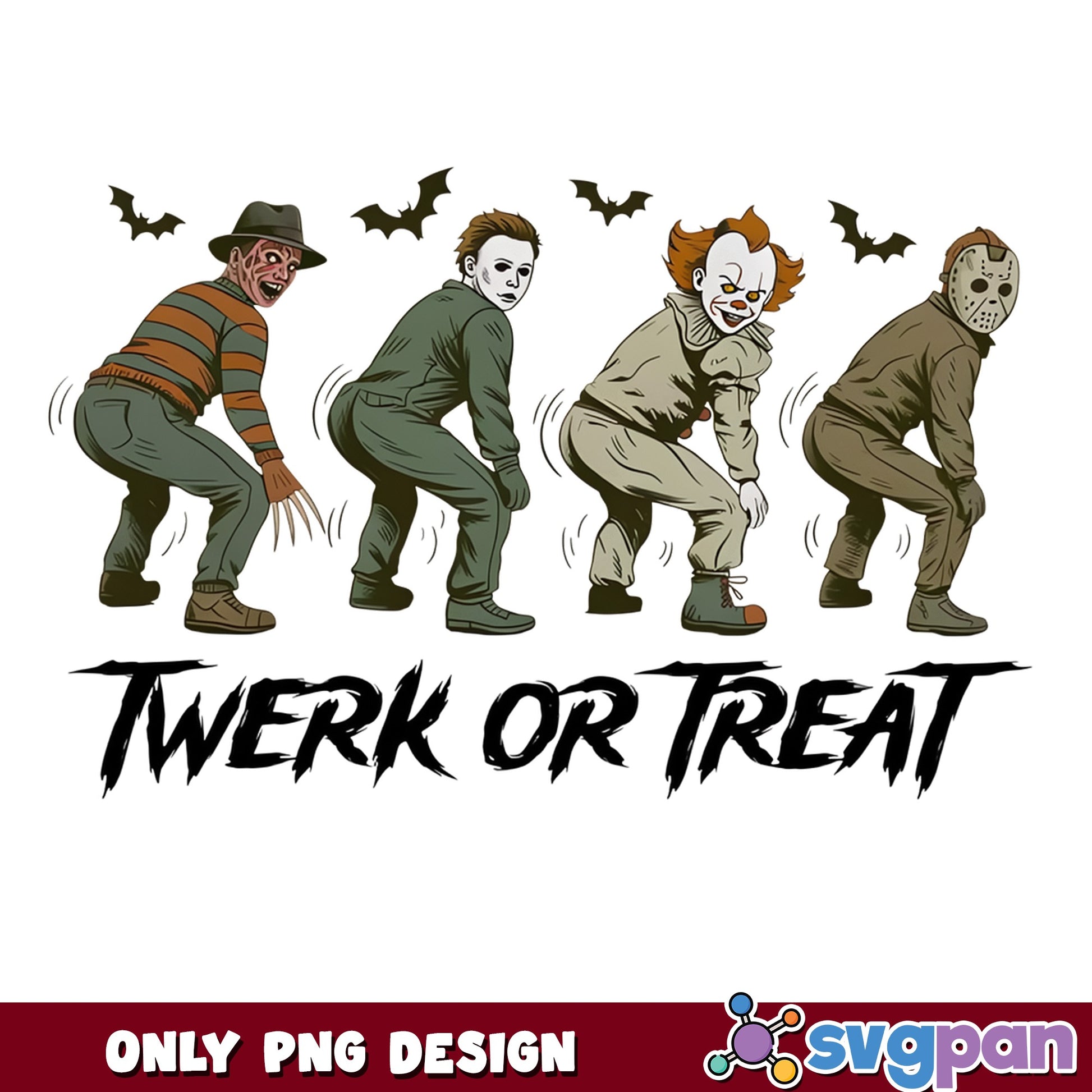 Twerk Or Treat Horror Characters PNG, Halloween PNG, Funny Horror PNG