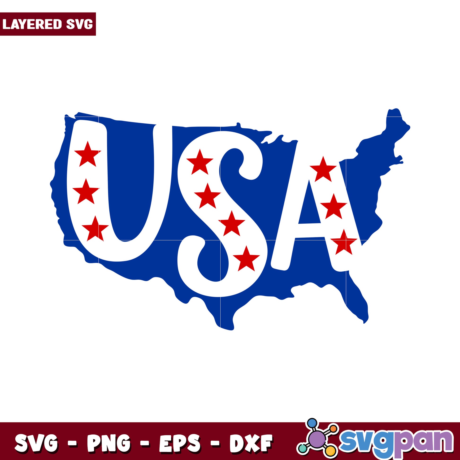 USA Map with Stars Design, Perfect for Various Craft Projects