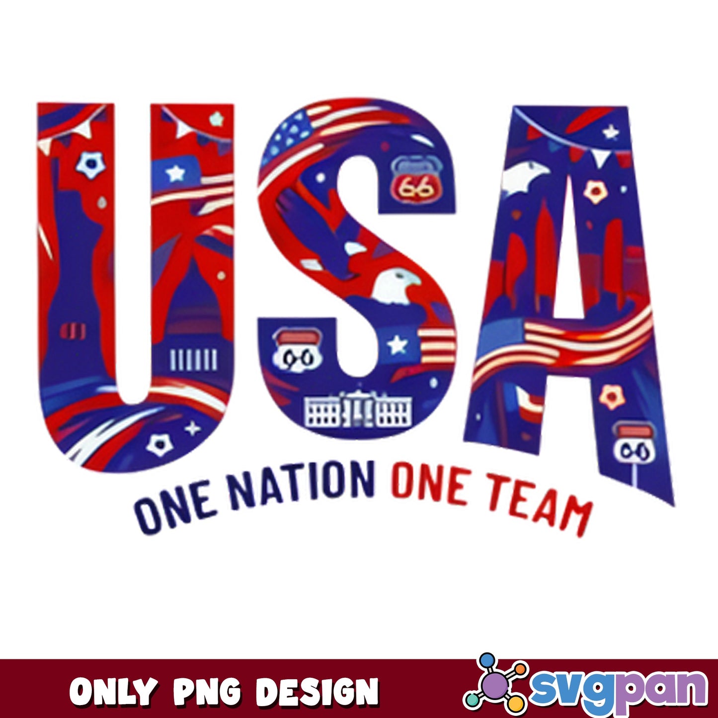 USA One Nation One Team PNG, 4th Of July PNG, Patriotic PNG