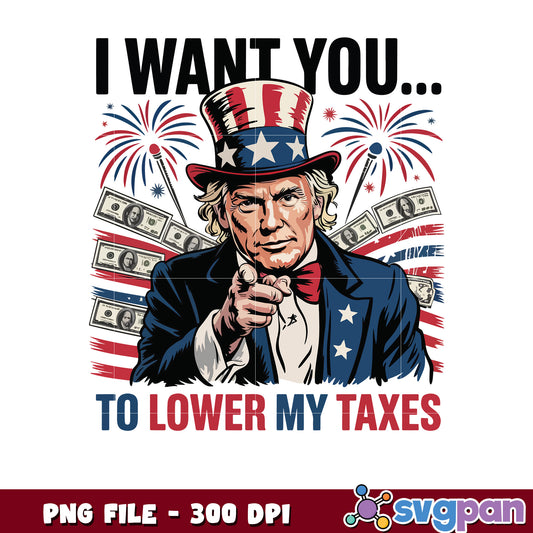 Uncle Sam Lower Taxes PNG 300 DPI