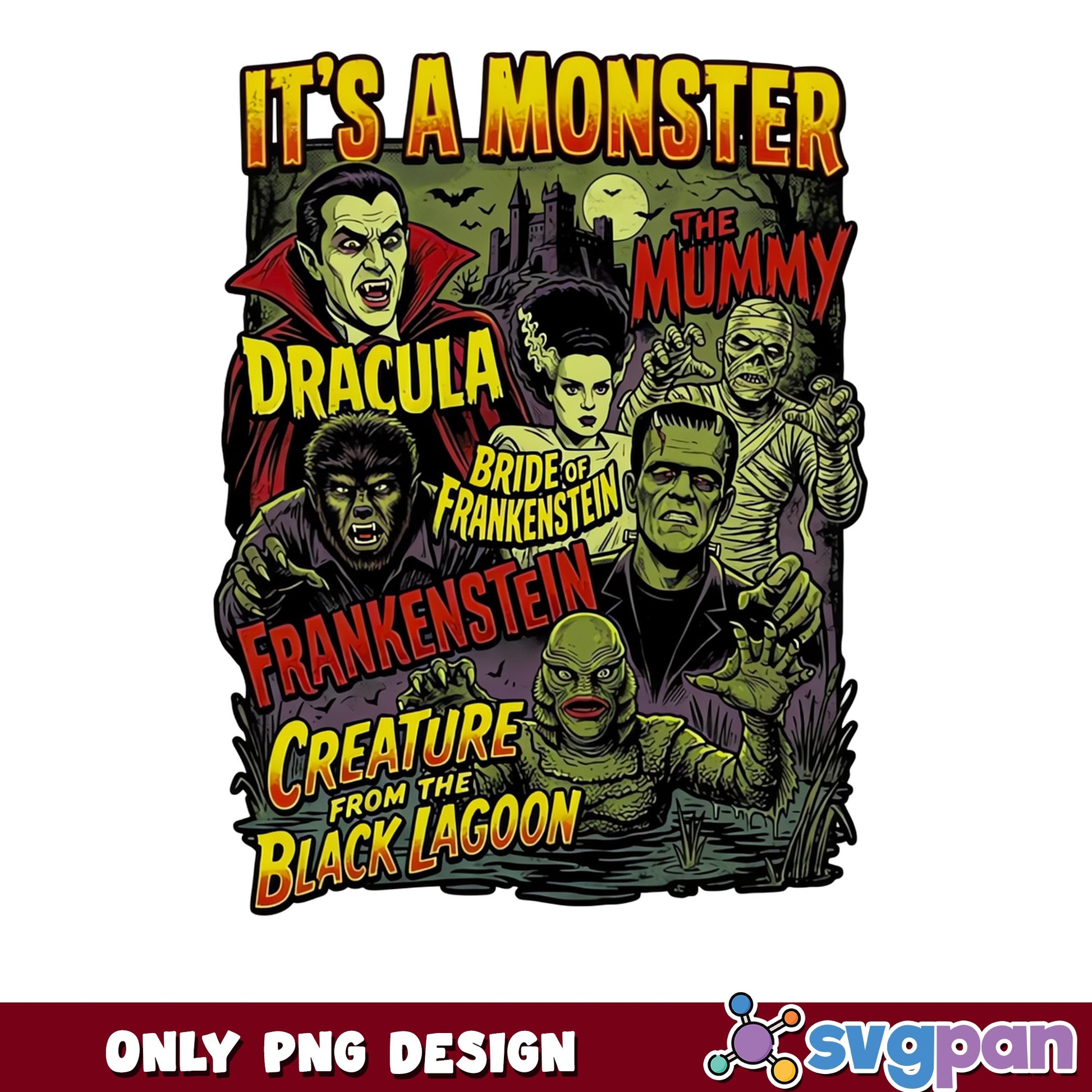 Universal Monsters Halloween PNG, Dracula Frankenstein PNG, Horror PNG