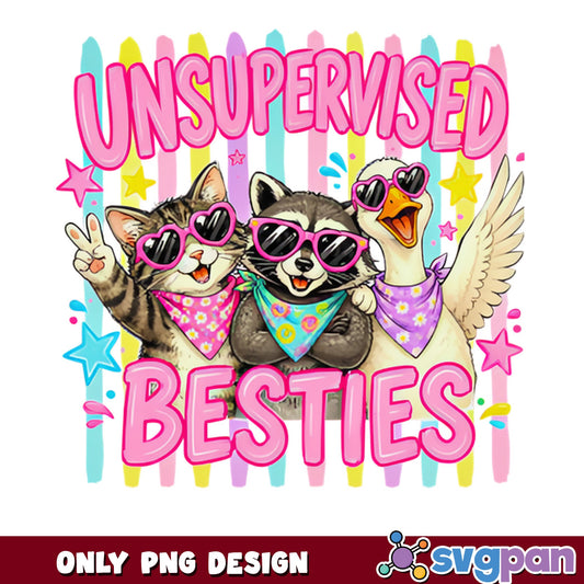 Unsupervised Besties PNG, Cat Raccoon Goose PNG, Funny Friends PNG