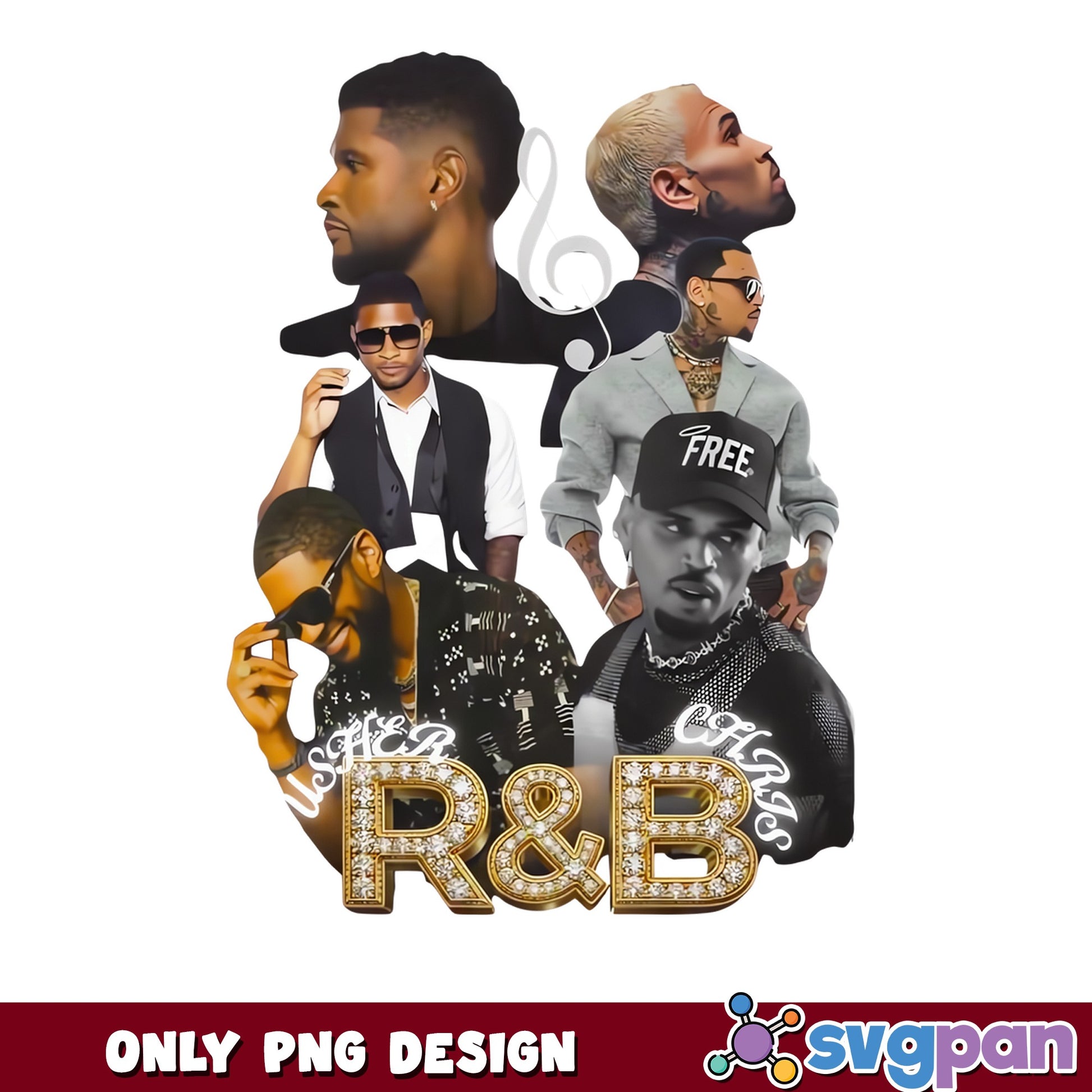 Usher And Chris Brown R&B PNG, Rap Music PNG, Sublimation PNG