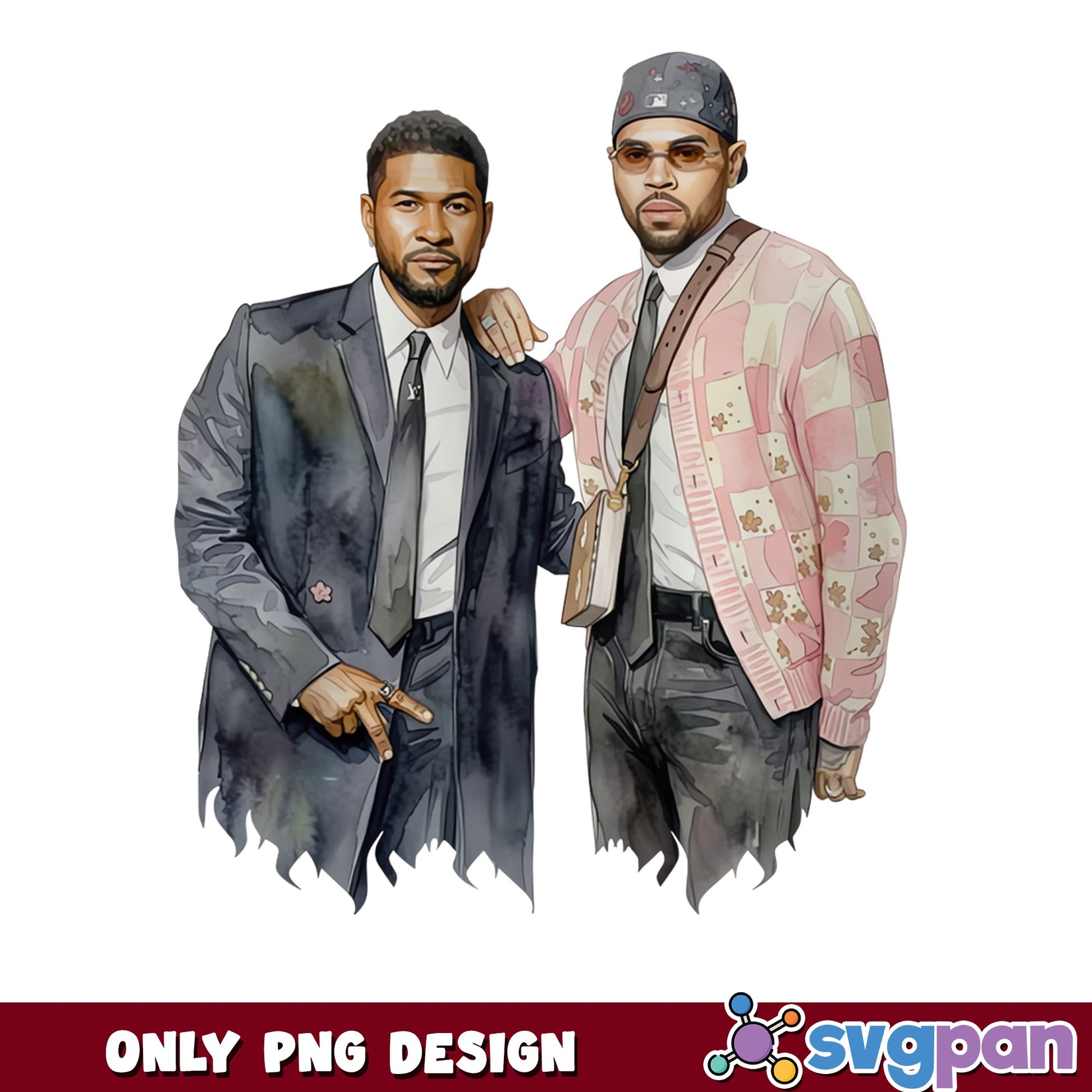 Usher And Chris Brown Watercolor PNG, Rap Music PNG, Hip Hop PNG