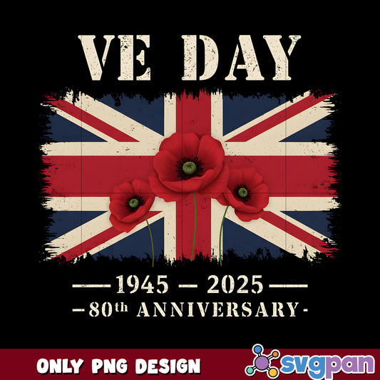 VE Day 80th Anniversary png, Poppy Union Jack png