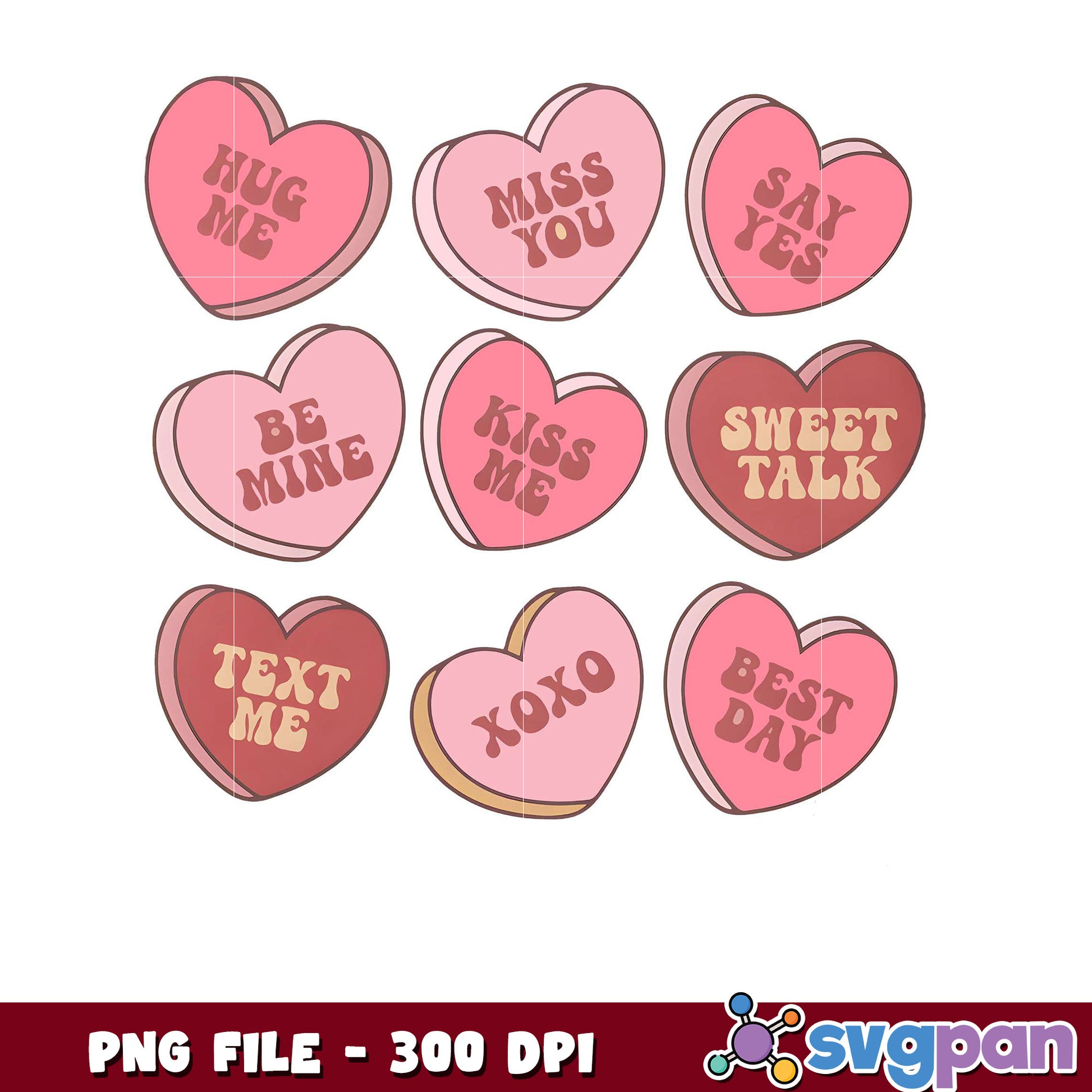 Valentine Candy Hearts PNG File for Crafts, High Quality Design