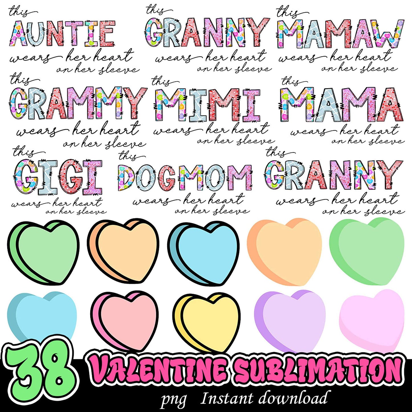 Valentine Sublimation PNG Bundle 38 Designs