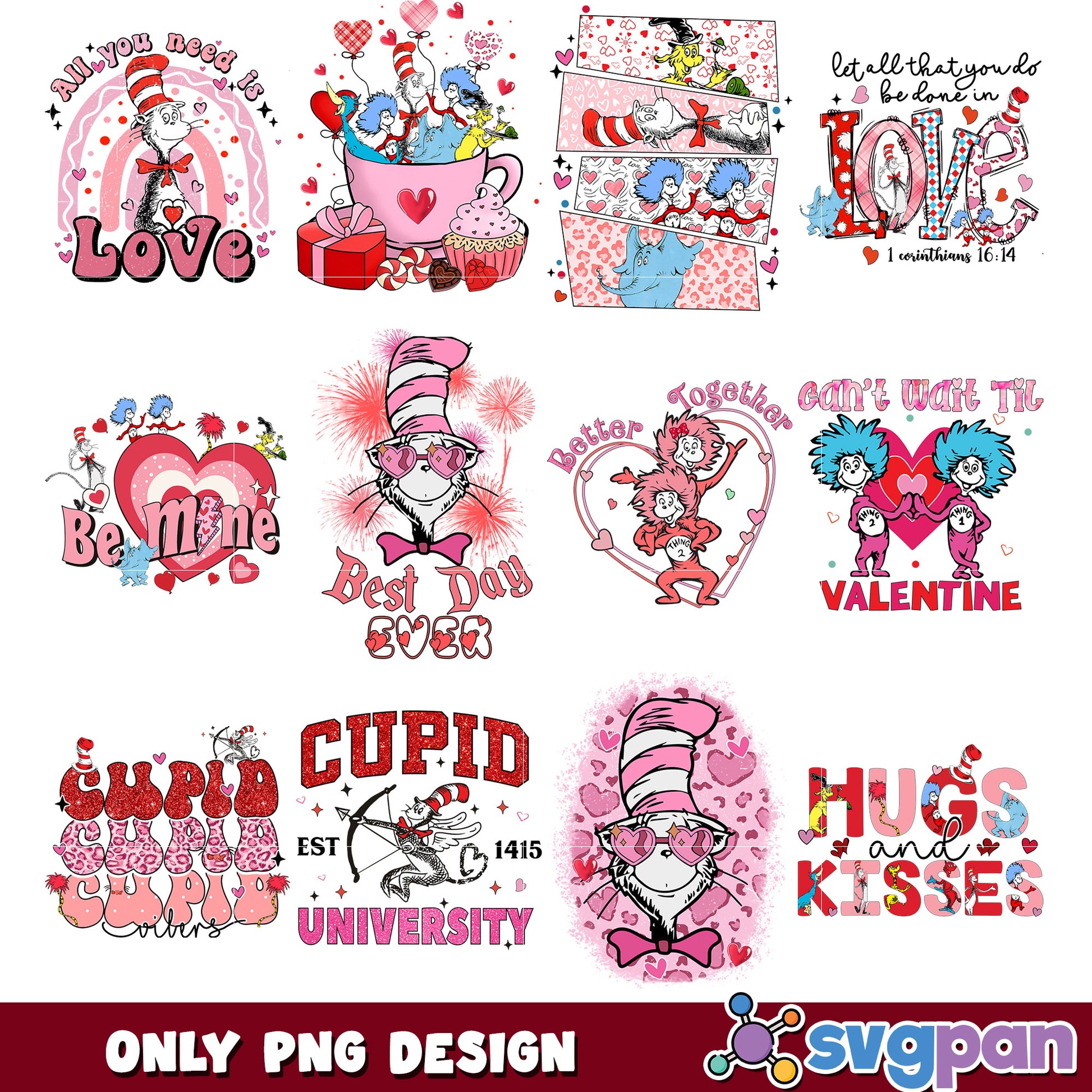 Valentine's Day Cat in the Hat PNG Bundle