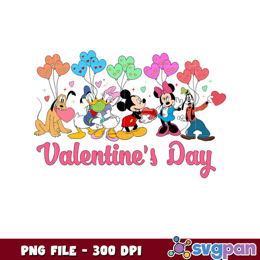 Valentine's Day Design with Mickey Mouse Characters, Cute Art for Gifts