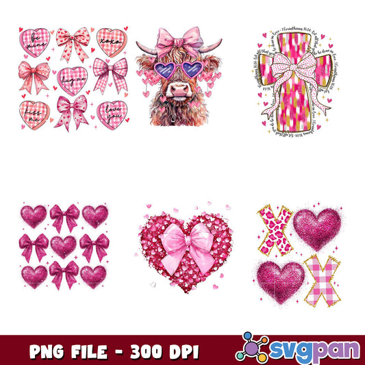 Valentine's Day PNG Bundle Hearts, Bows & Cow