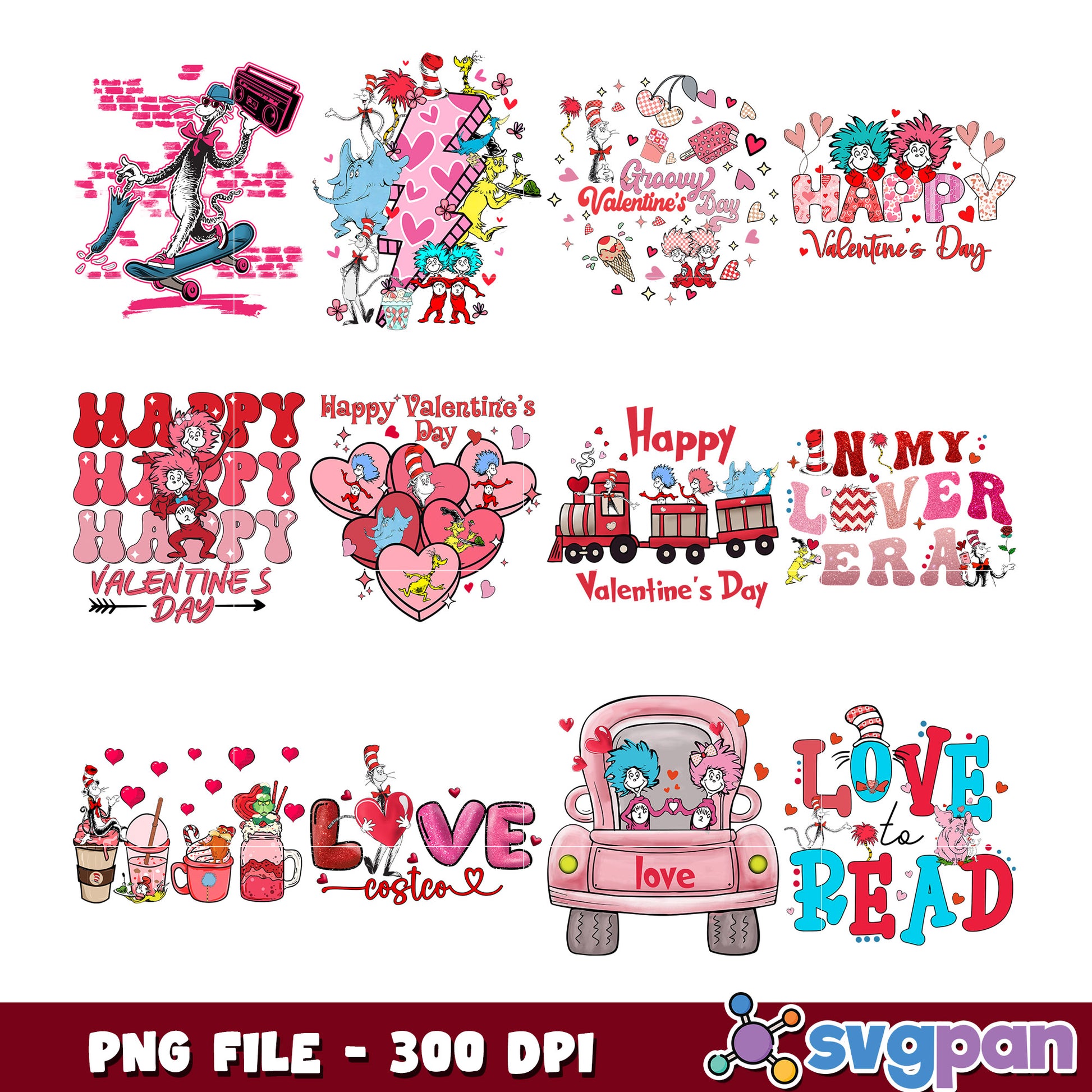 Valentine's Day Seuss Bundle PNG 300 DPI