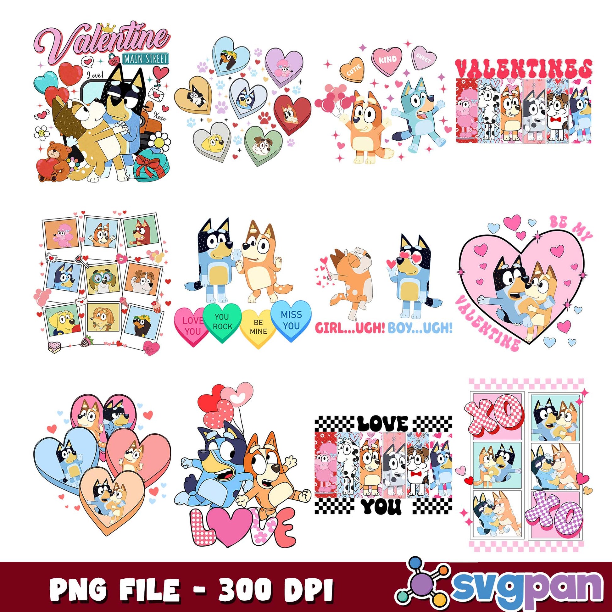 Valentine main street bluey png bundle