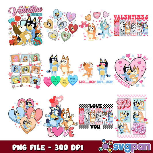 Valentine main street bluey png bundle