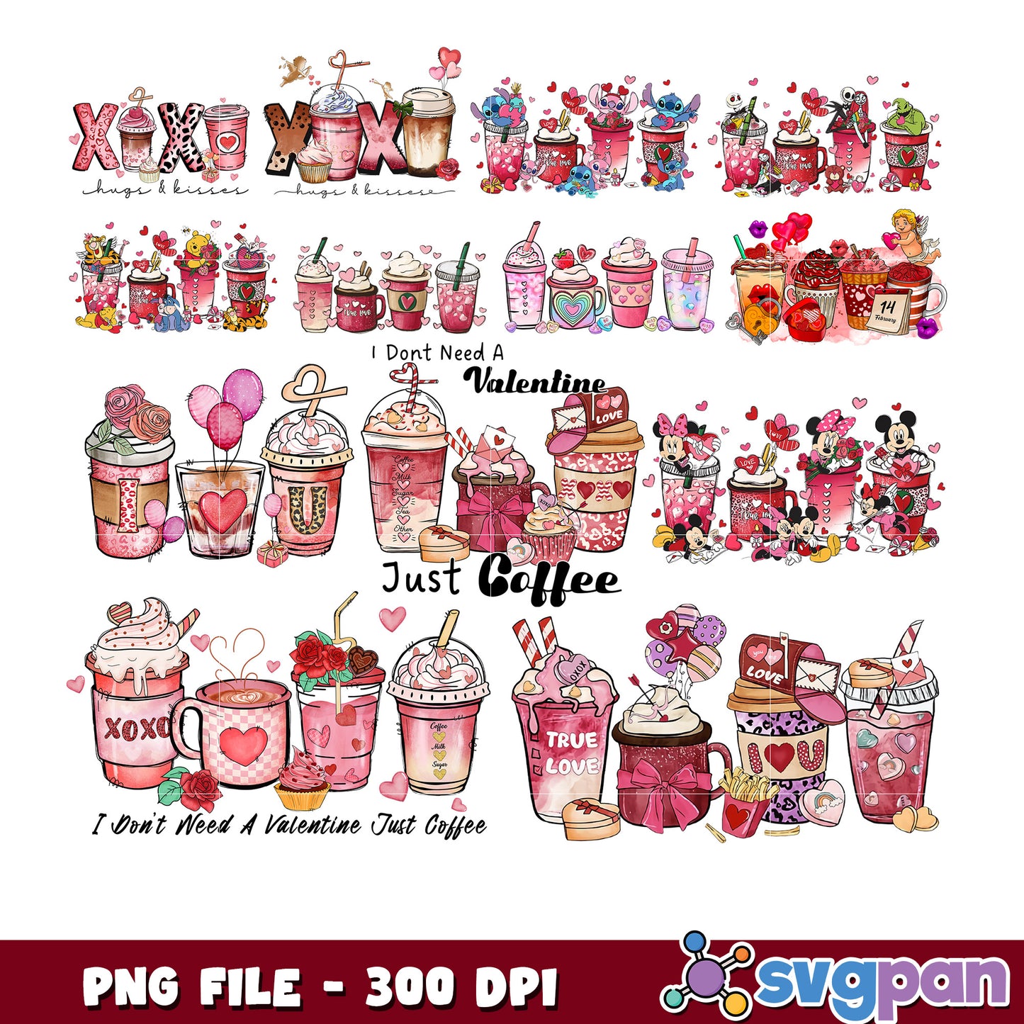 Valentines Day Coffee PNG Bundle 300 DPI