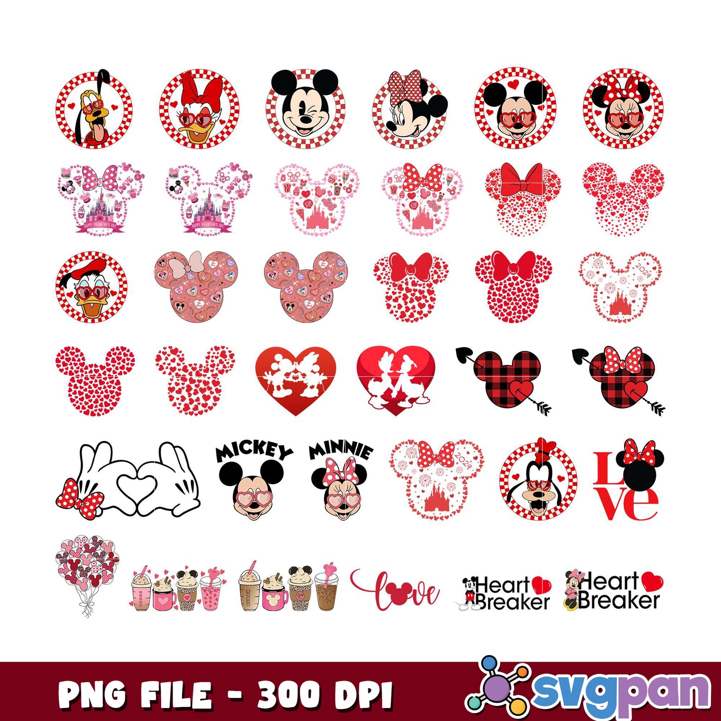 Valentines Day Mickey Minnie PNG Bundle