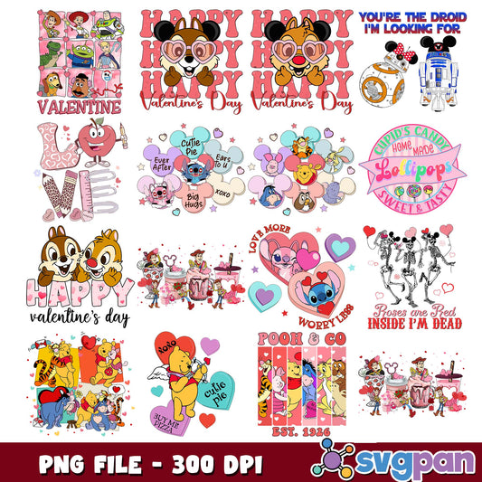 Valentines in disney land png bundle