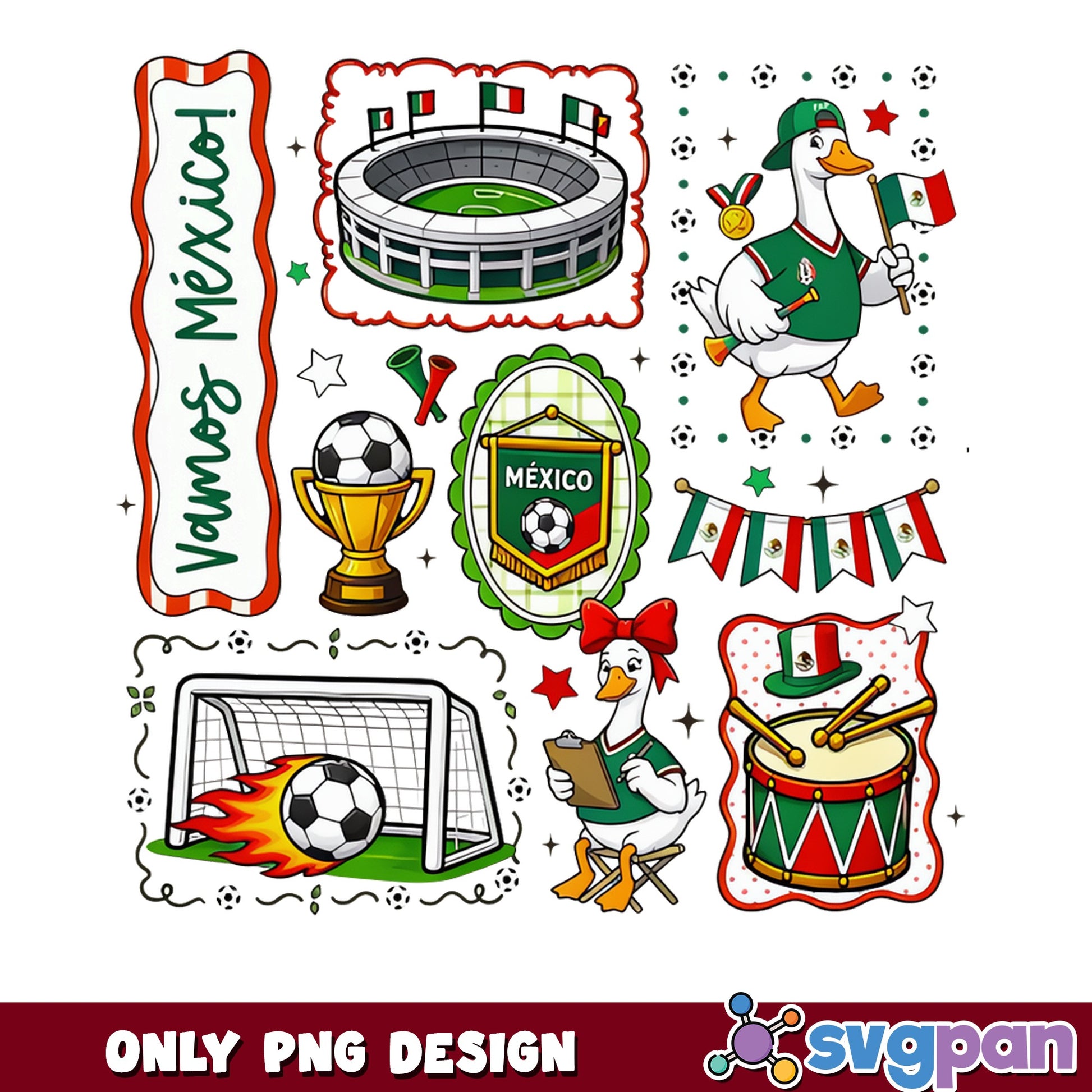 Vamos Mexico Soccer PNG Bundle, Mexico Football PNG, Soccer PNG