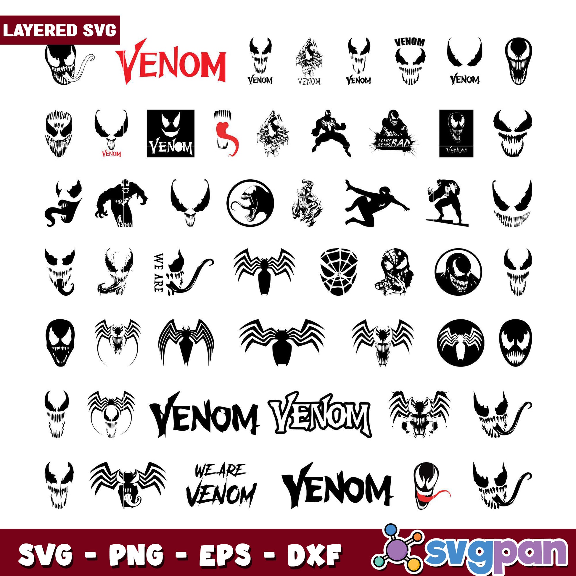 Venom SVG Bundle Featuring Layered Designs and Logos