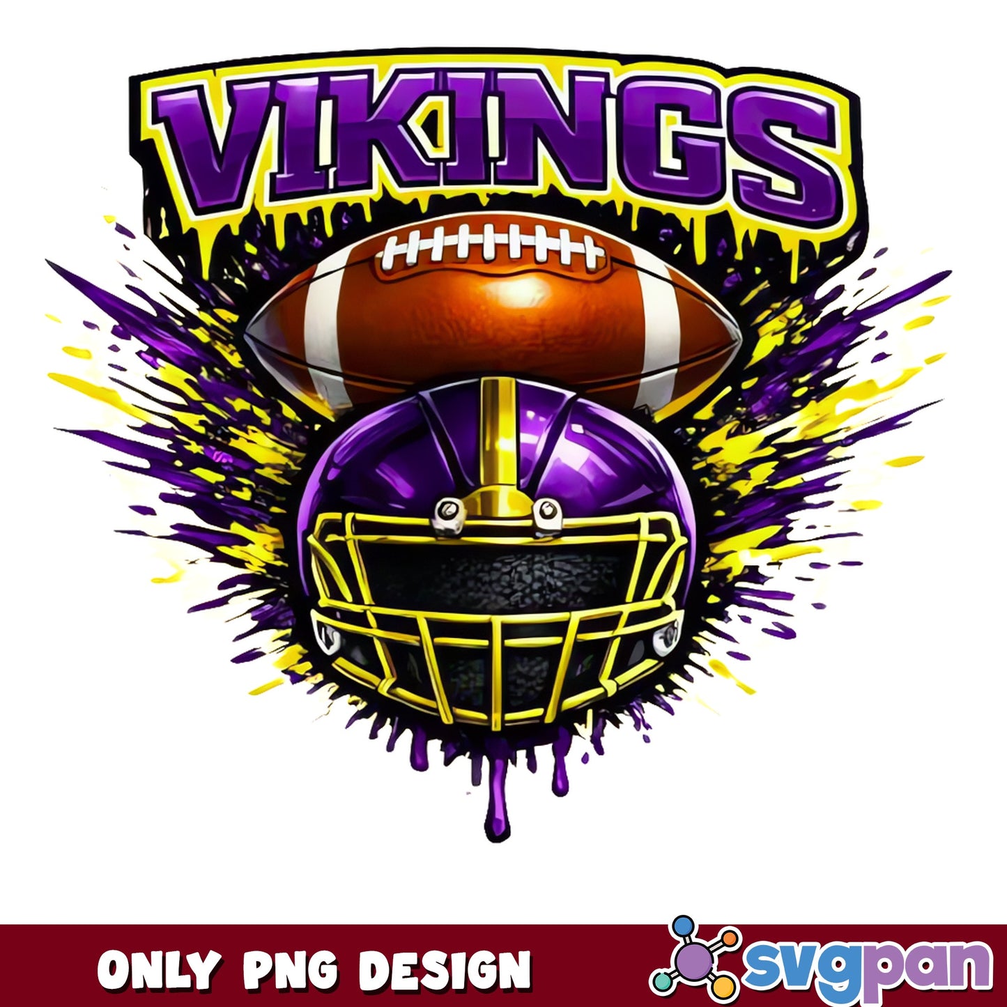 Vikings Football PNG, Football Helmet Drip Design PNG, NFL PNG