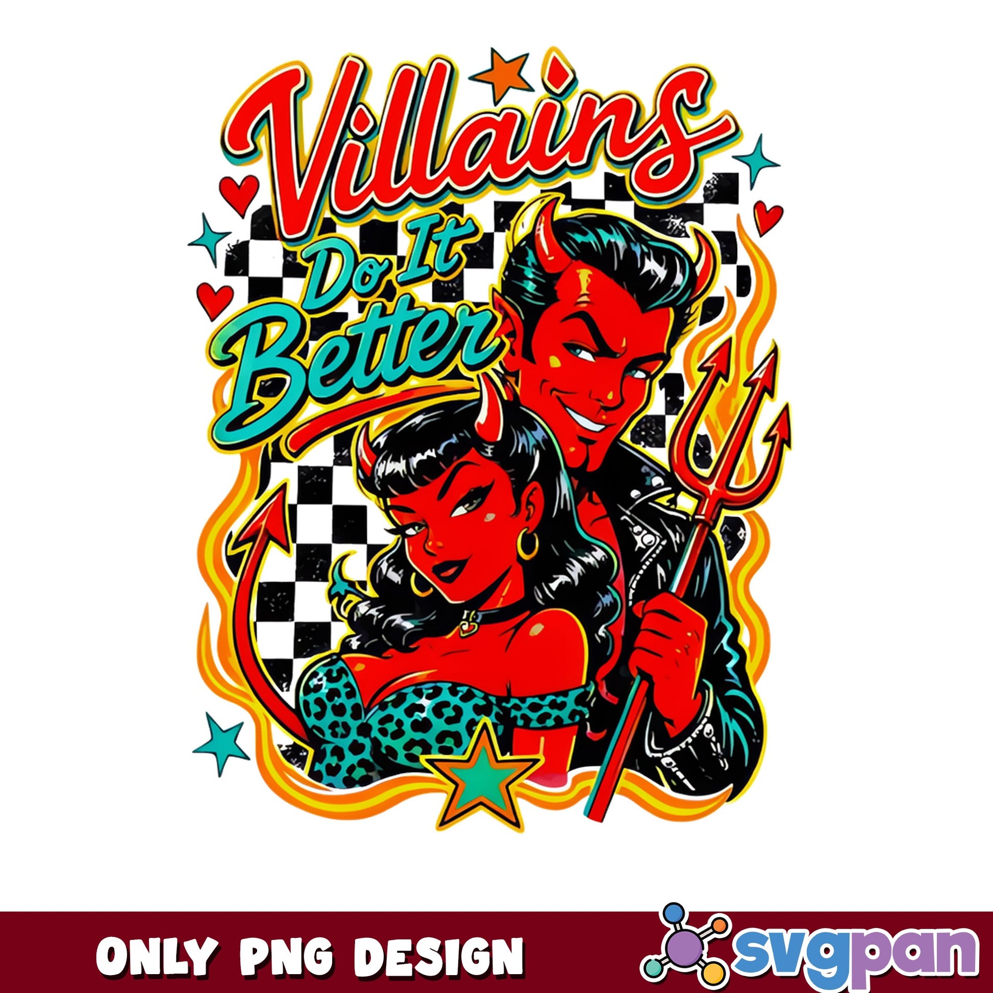 Villains Do It Better PNG, Devil Couple Retro PNG, Halloween PNG