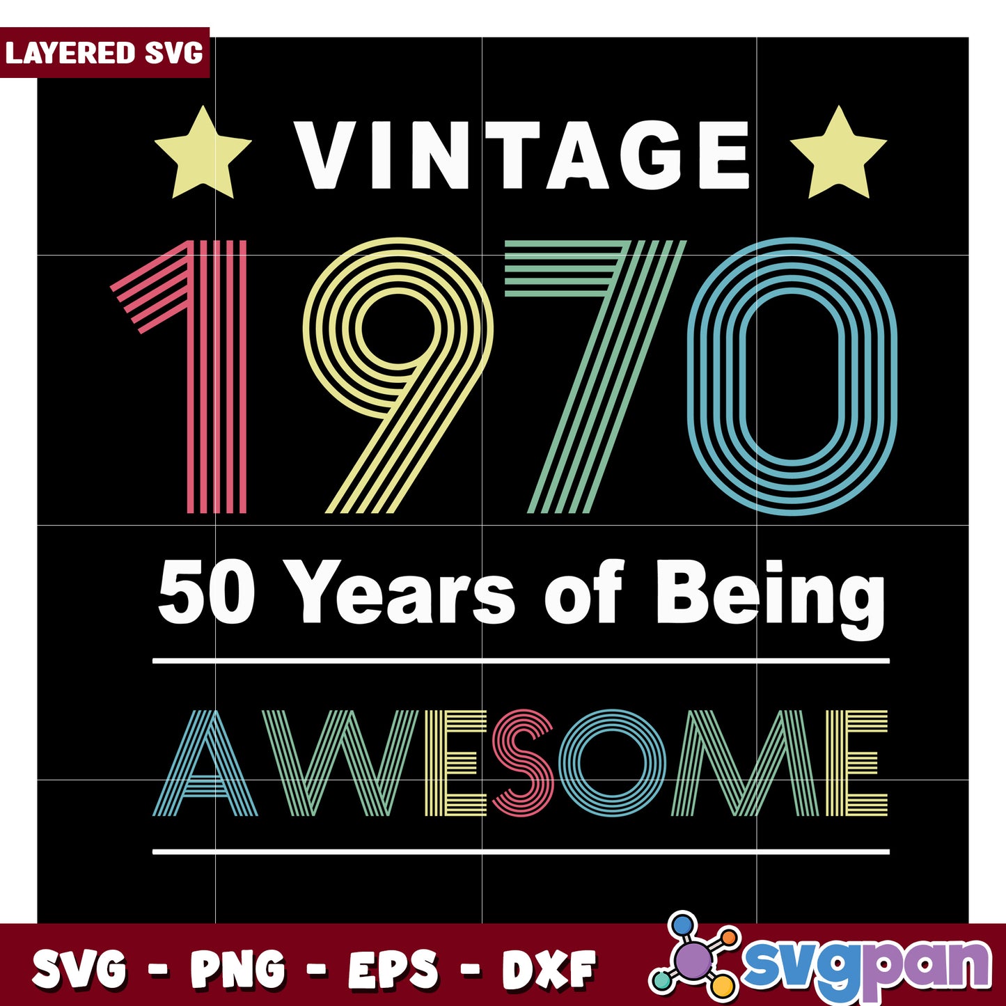 Vintage 1970 Celebration Design, Perfect for 50th Birthday Crafts