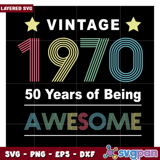 Vintage 1970 Celebration Design, Perfect for 50th Birthday Crafts