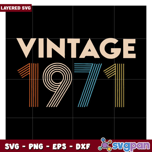 Vintage 1971 Layered SVG Design, Perfect for Craft Projects and Decor