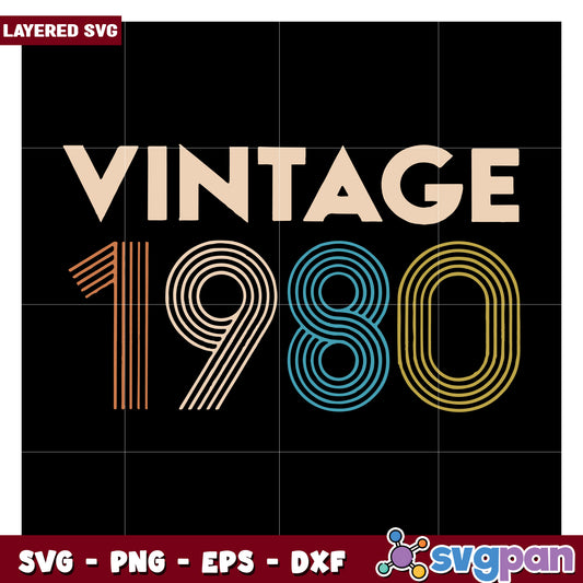 Vintage 1980 Layered SVG Design, Perfect for Retro Projects