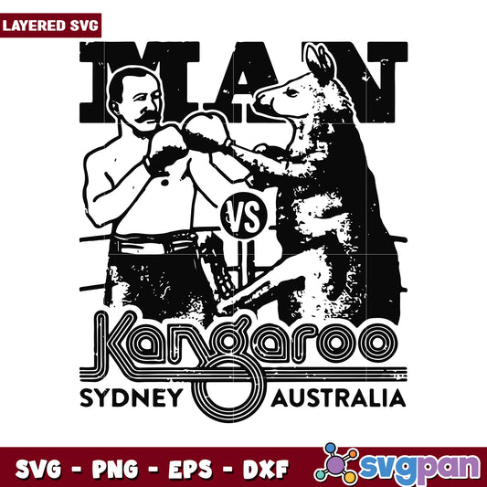 Vintage Boxing Match Design, Man versus Kangaroo in Sydney