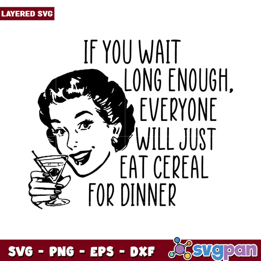 Vintage Cereal Quote SVG, Humorous Design for Kitchen Decor