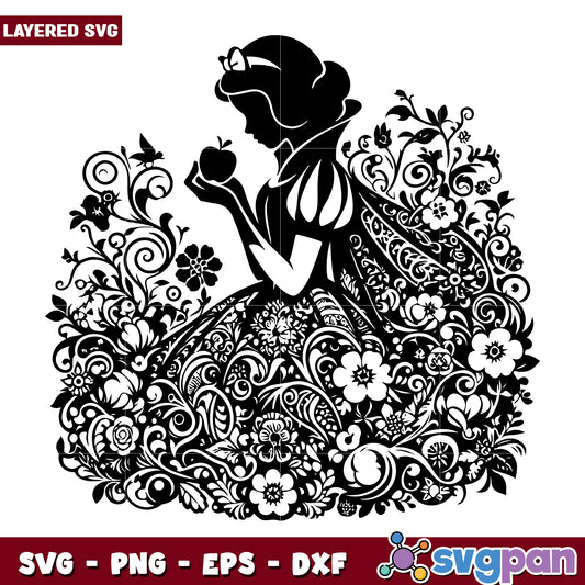 Vintage Floral Snow White SVG Graphic Design Art