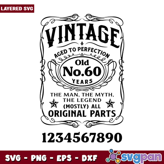 Vintage No 60 Years Aged to Perfection Design for Crafts and Decor