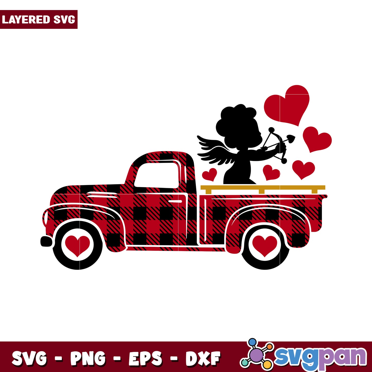 Vintage Truck with Cupid Design, Perfect for Valentine's Crafts