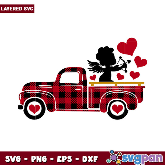 Vintage Truck with Cupid Design, Perfect for Valentine's Crafts