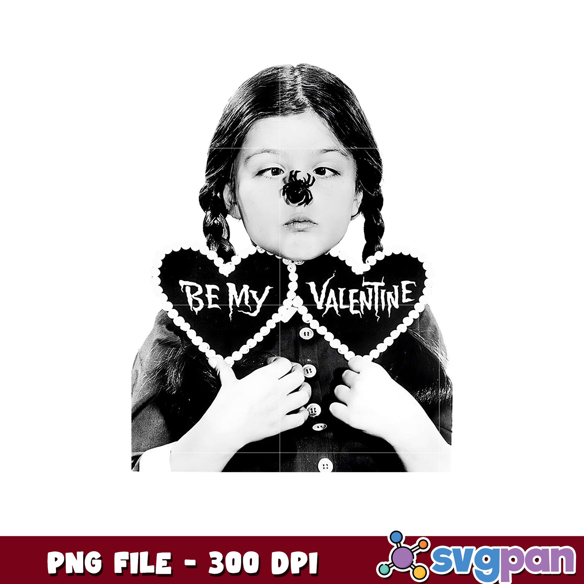 Vintage Valentine Girl PNG Design, Unique Black and White Art