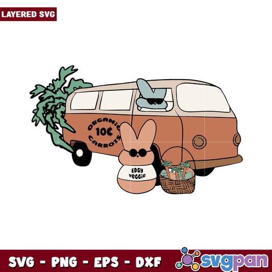 Vintage Van with Organic Carrots SVG, Perfect for Spring Crafts