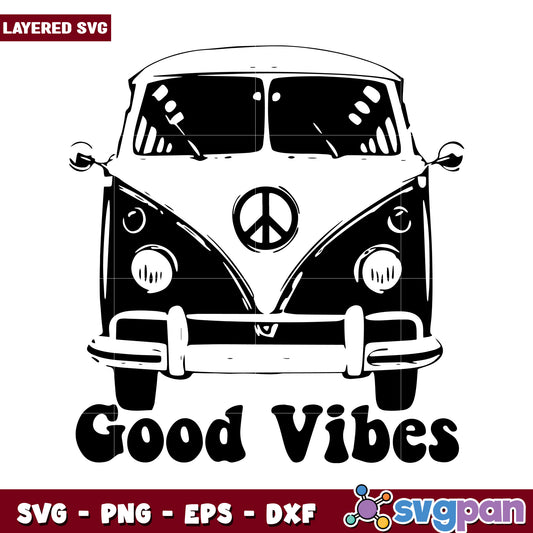 Vintage Van with Peace Sign, Perfect for Good Vibes Projects