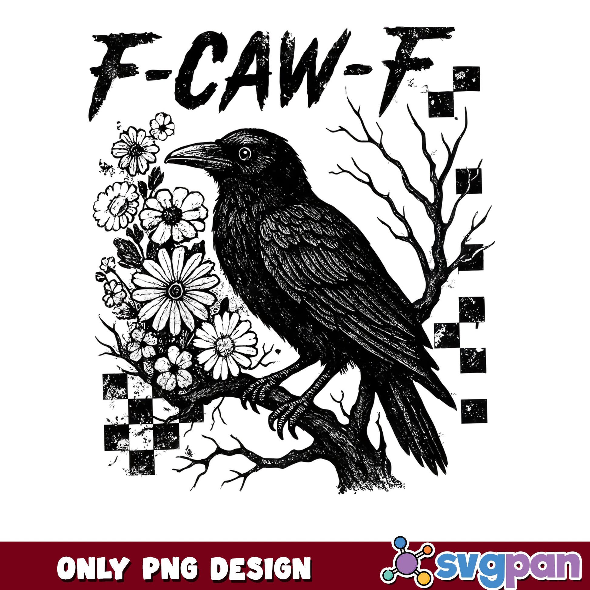 Vintage Crow F-Caw-F PNG, Gothic Raven Floral PNG, Funny Bird PNG