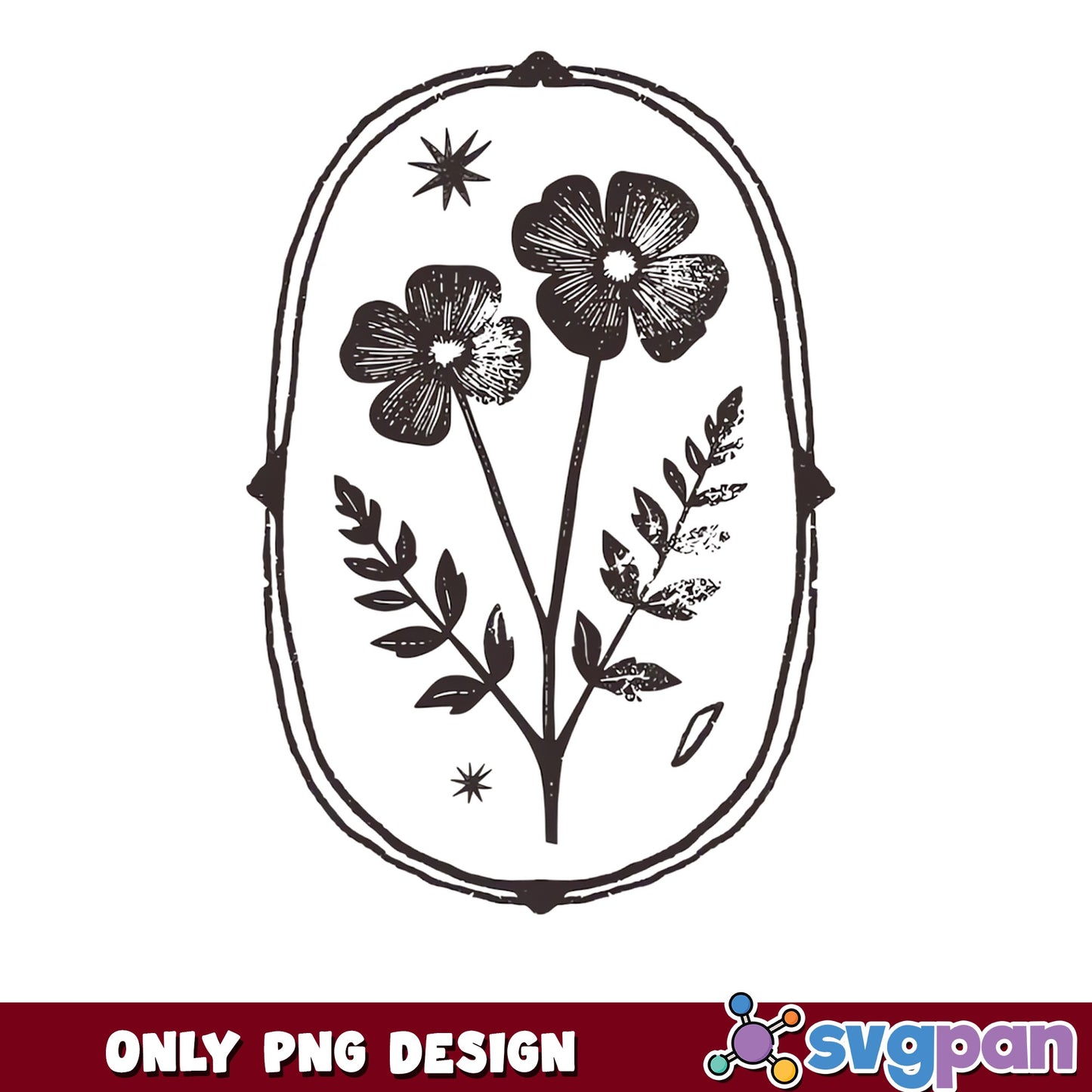 Vintage Floral Oval Frame PNG, Boho Wildflower Badge PNG, Botanical PNG