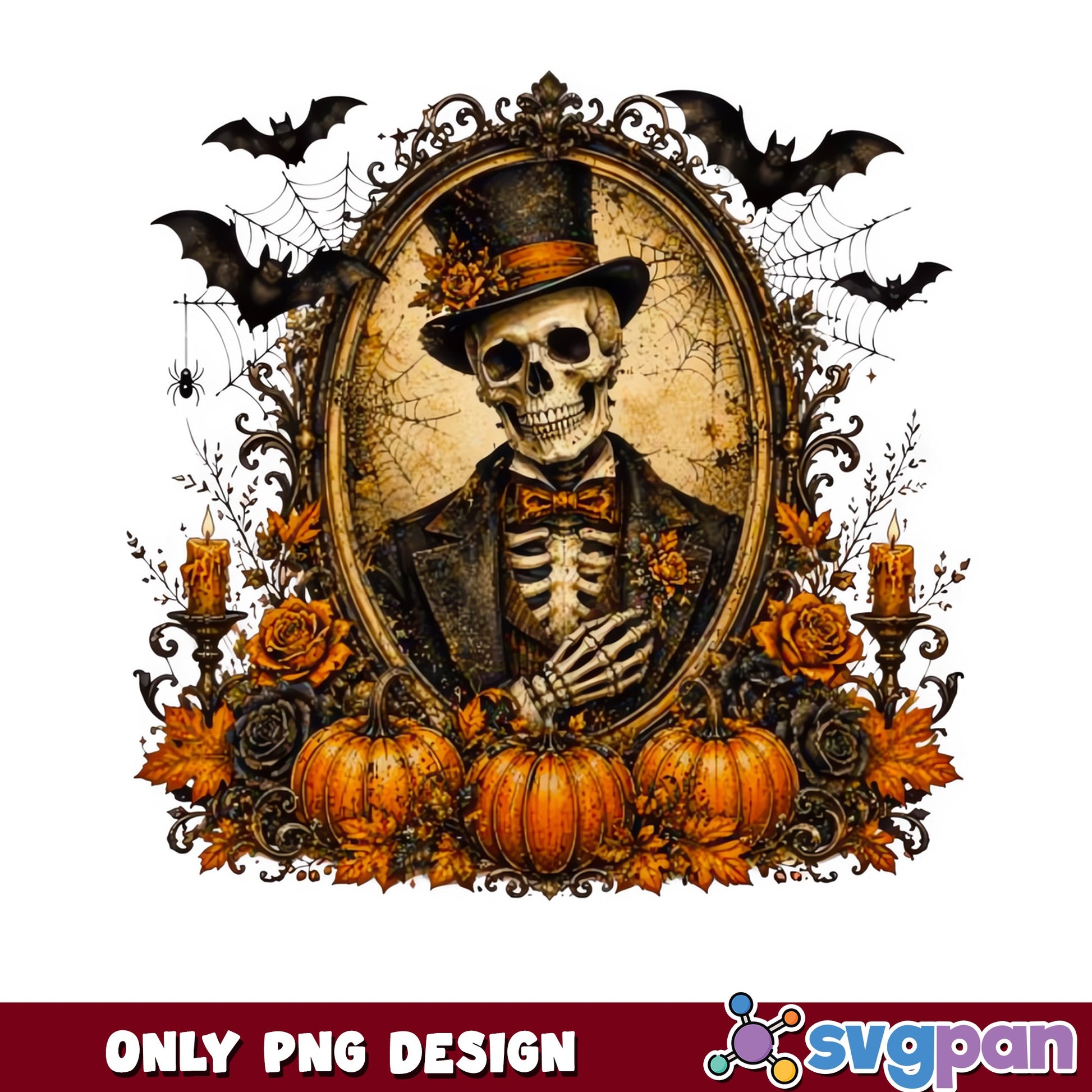 Vintage Halloween Skeleton PNG, Gothic Skull Pumpkin PNG, Halloween PNG