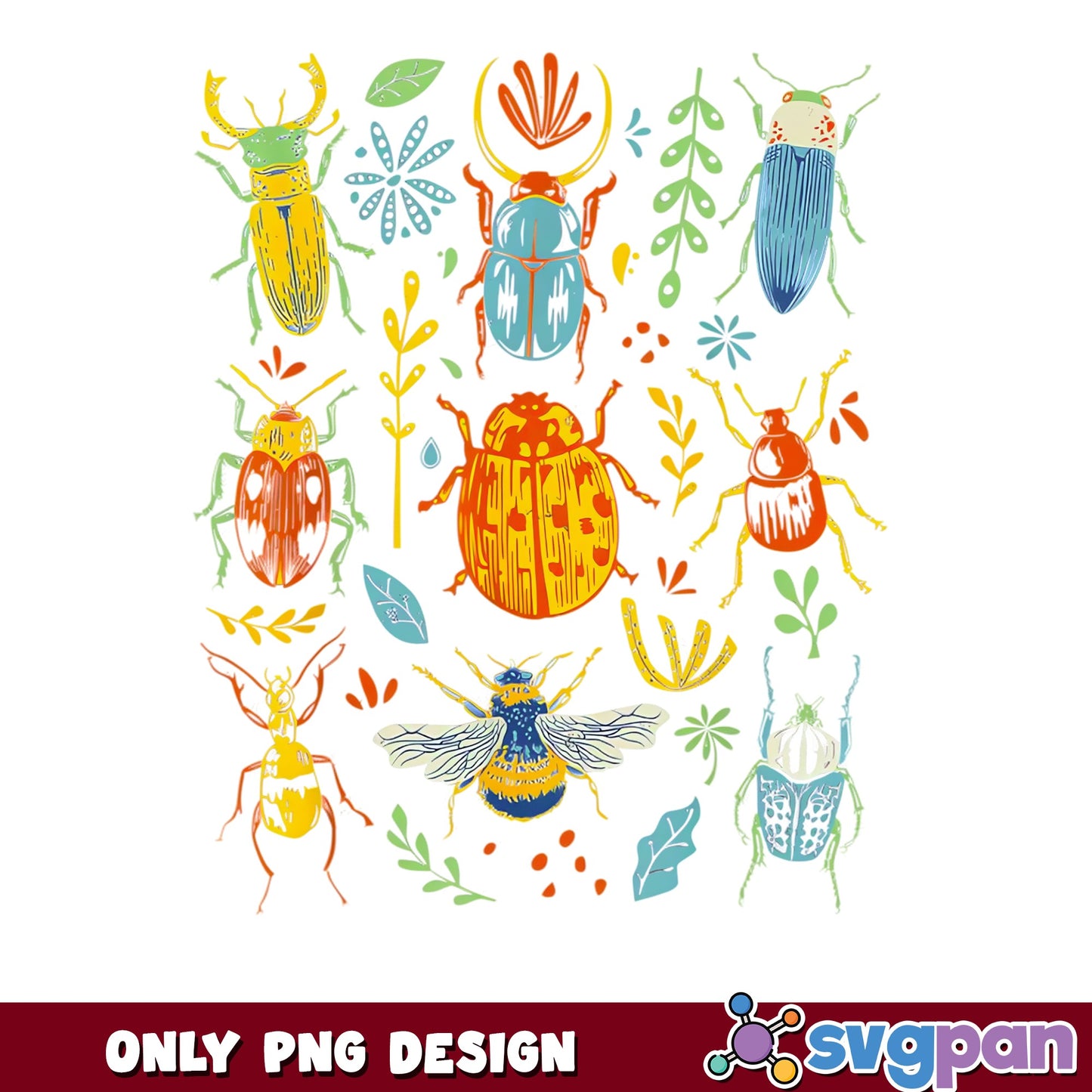 Vintage Insect Collection PNG, Colorful Beetle Bug PNG, Botanical Bug PNG