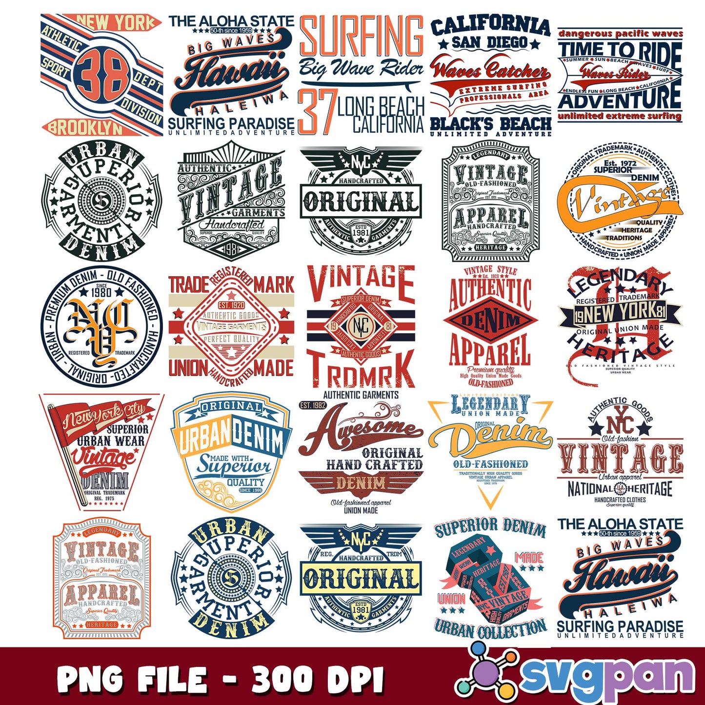 Vintage theme design png bundle