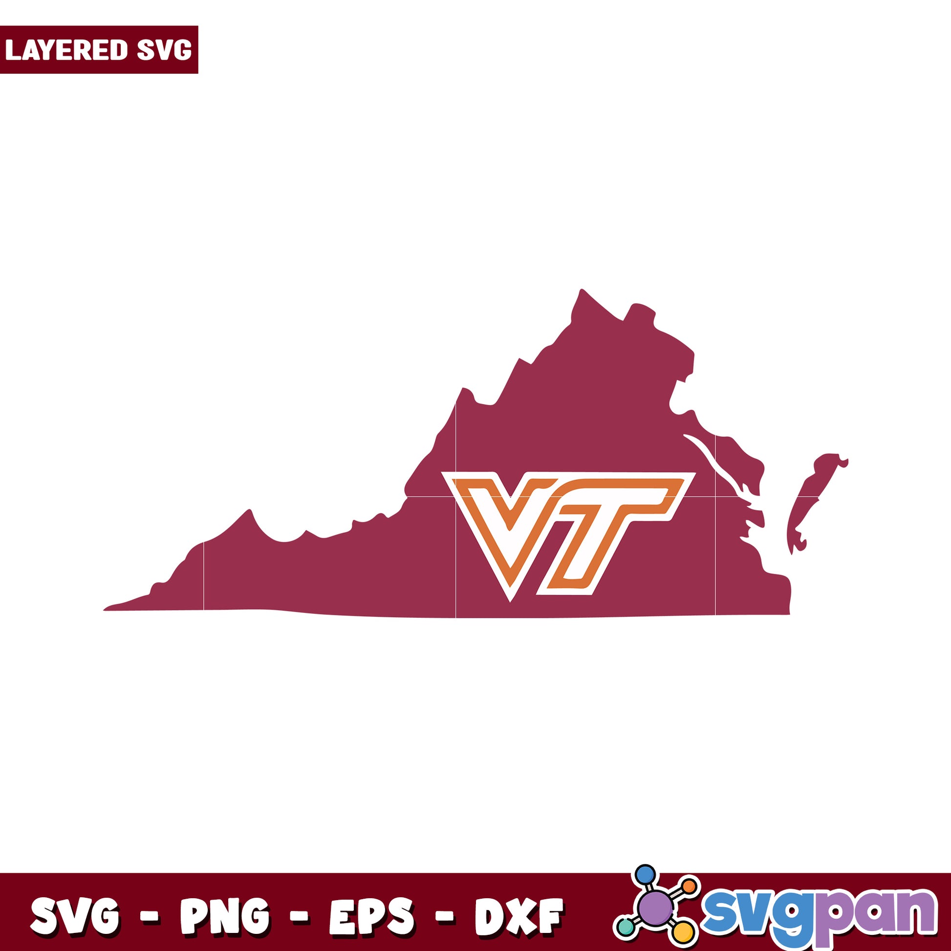 Virginia Tech Logo in State Outline SVG, Great for Craft Projects