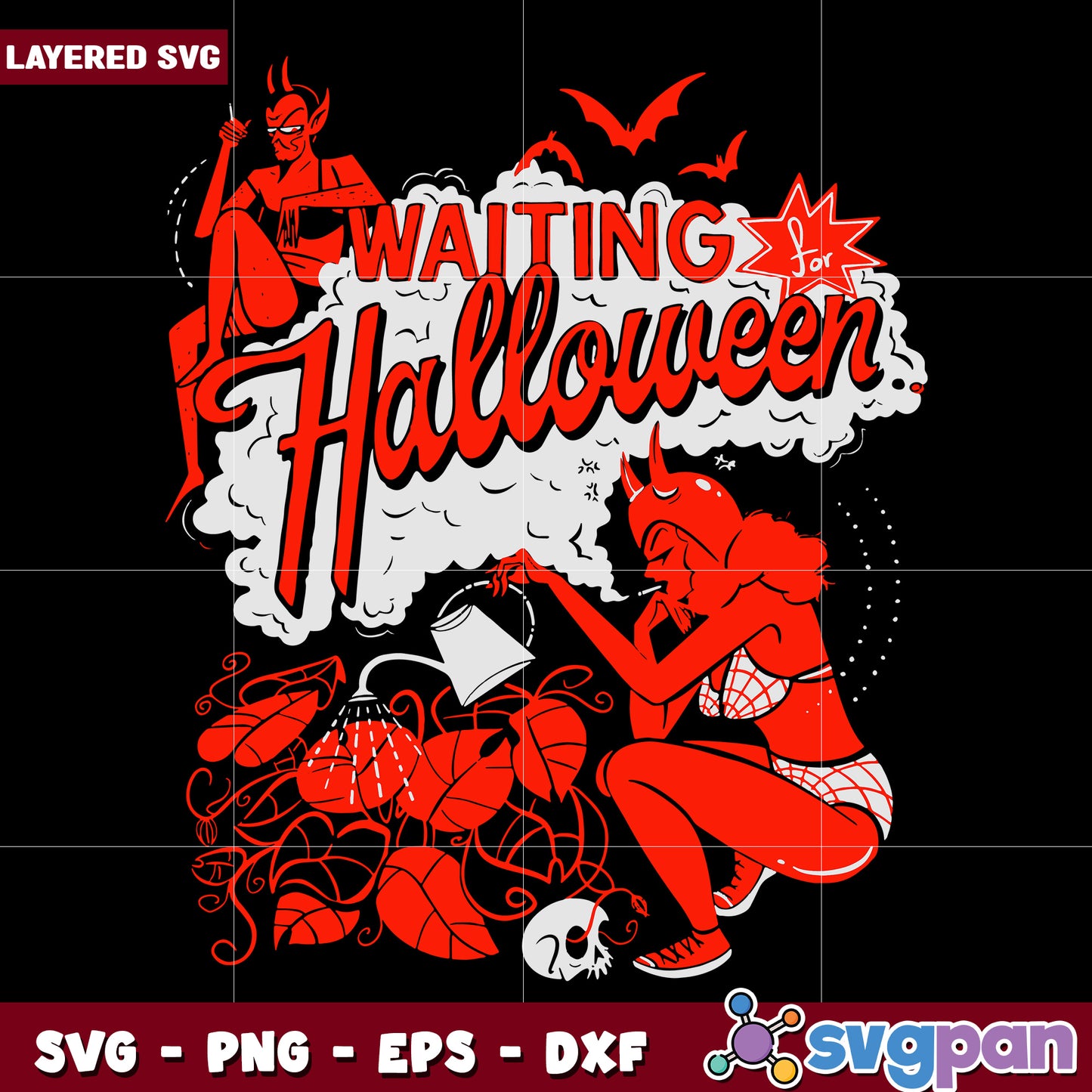 Waitng for halloween svg, halloween cartoons svg, spooky cartoons svg