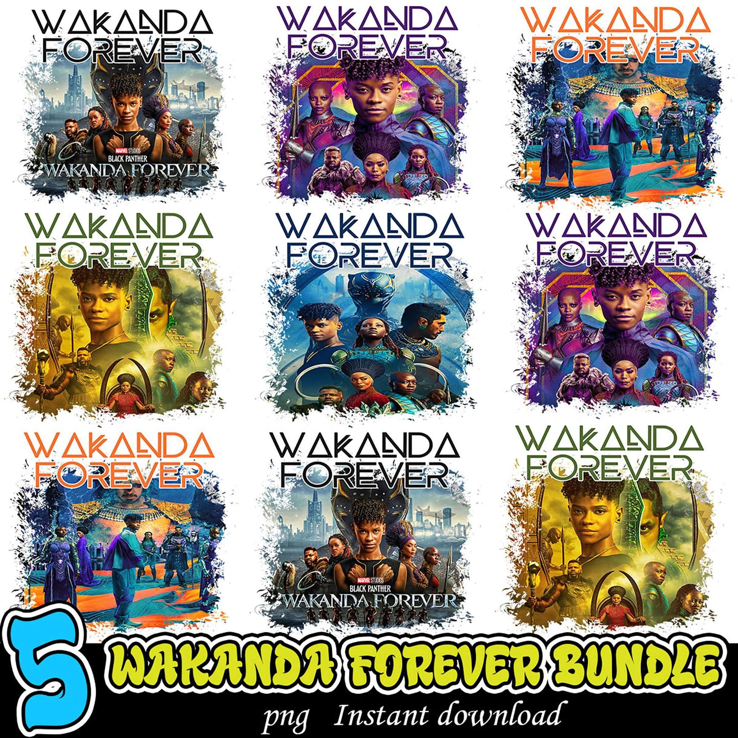 Wakanda Forever PNG Bundle 5 Designs