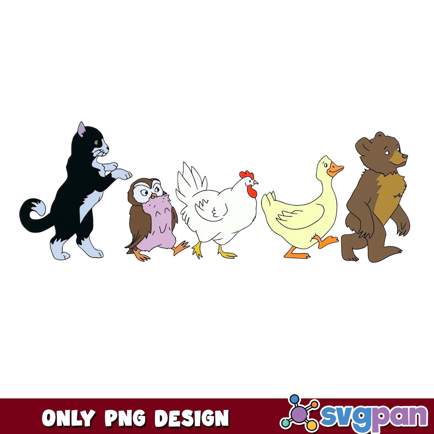 Walking Animals PNG, Cat Bear Owl Chicken Duck PNG, Cute Animal Clipart PNG