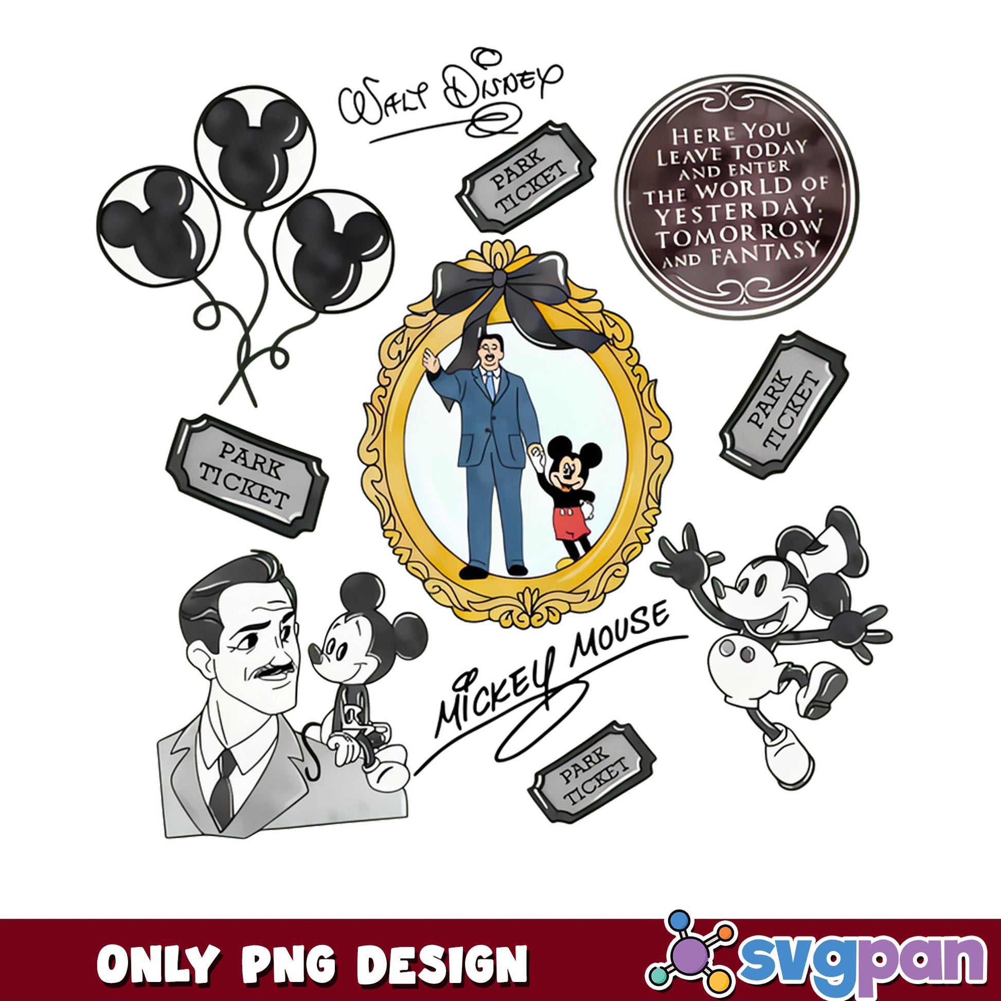 Walt Disney And Mickey Mouse PNG Bundle, Disney Park PNG, Retro Mickey PNG