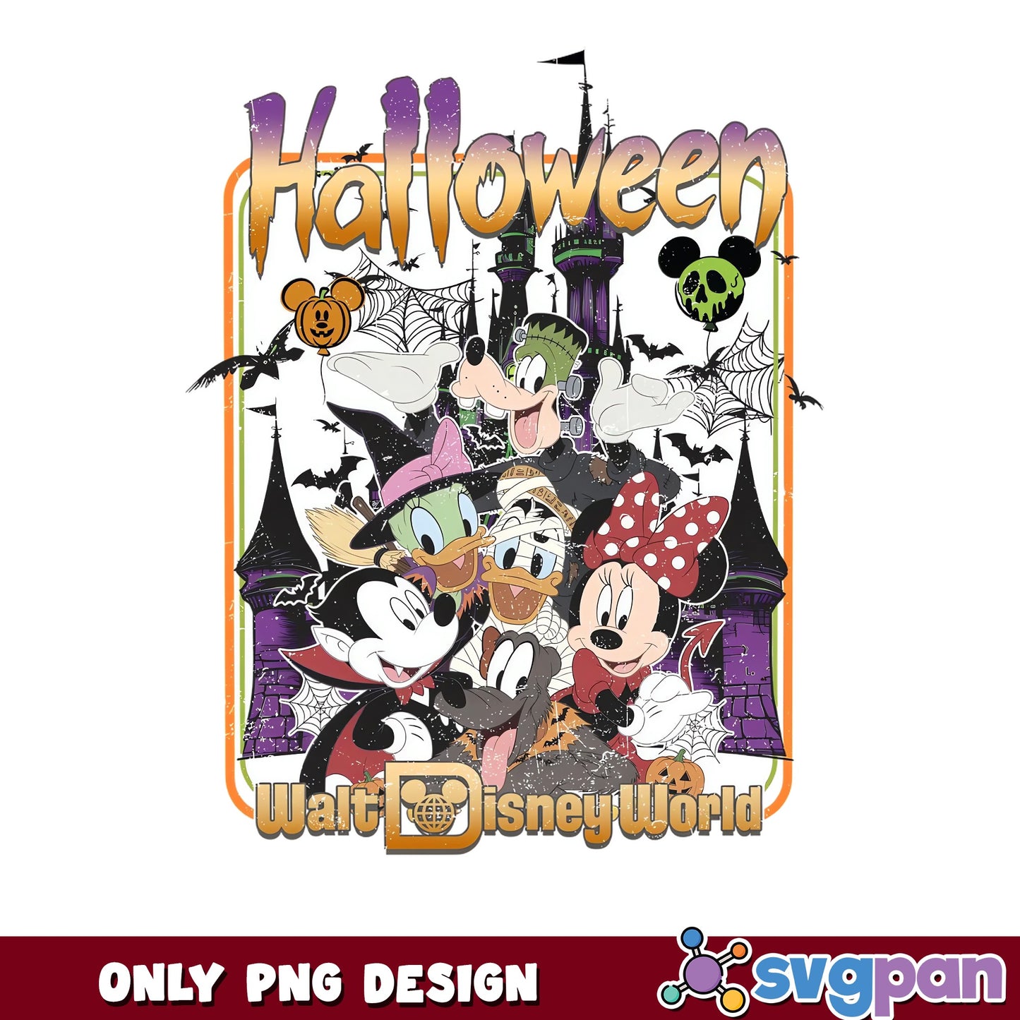 Walt Disney World Halloween Mickey Friends Spooky PNG, Castle Bats